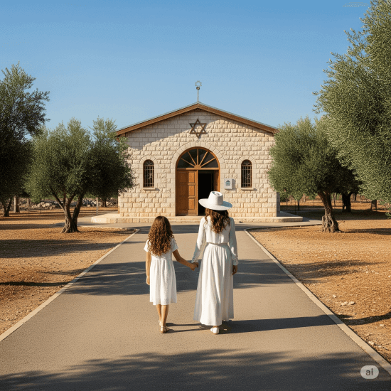 טוהר הולכת עם אימא לבית הכנסת